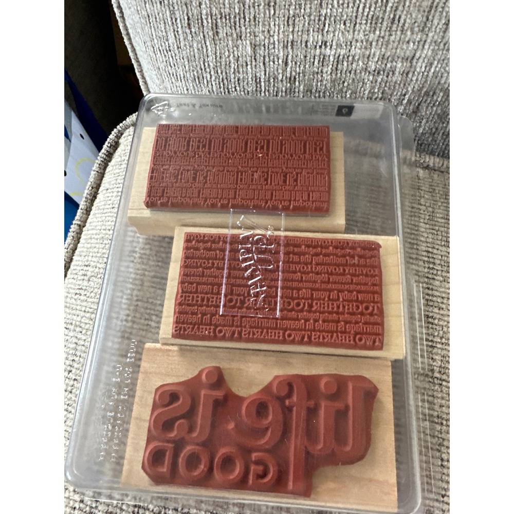 Stampin‎ Up Text & Texture Retired Wood Mount Rubber Stamp Set of 6 Sentiments